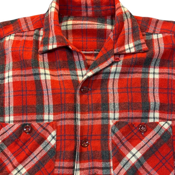 1960s Plaid Checked Loop Collar Button Up Shirt Long Sleeve / Men’s S/M * - Picture 2 of 4